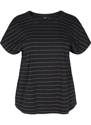 Puuvillainen t-paita kimalleraidoilla, Black w Gold , Packshot image number 0