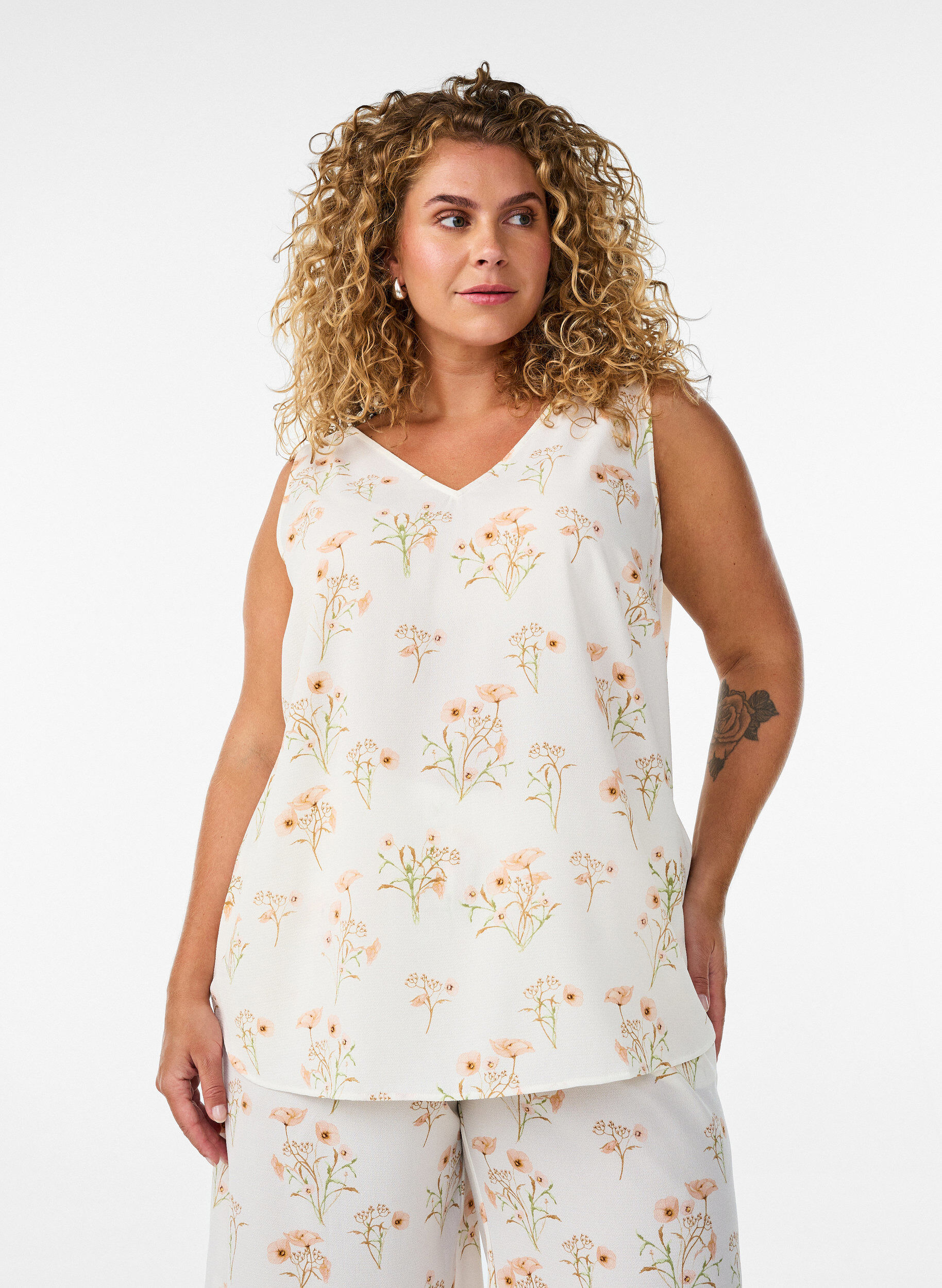 ZizziPrinttitoppi v-p&auml;&auml;ntiell&auml;, Valkoinen, Model image number 0
