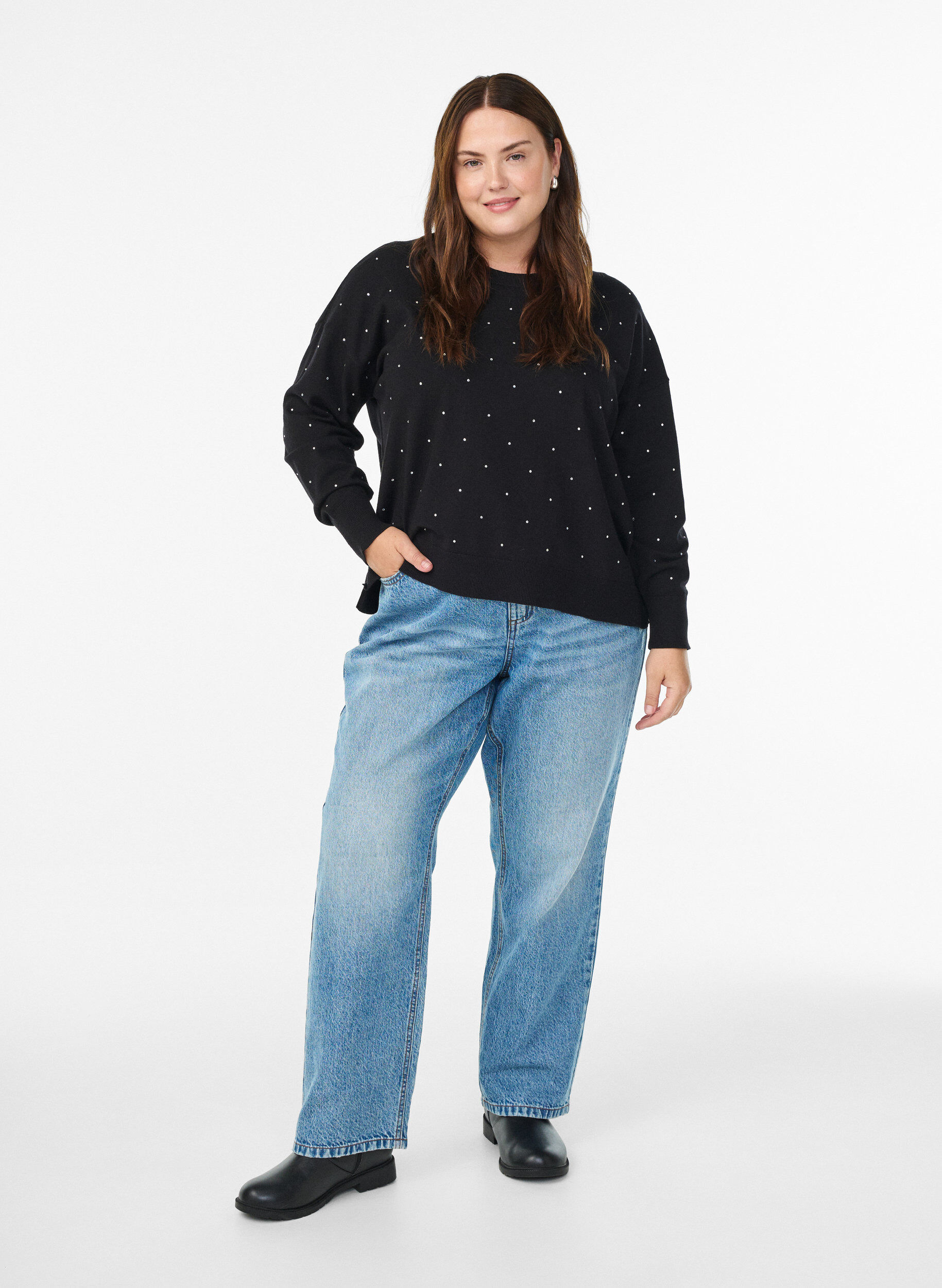 Zizzi Rento neulepusero strasseilla, Musta, Model image number 1