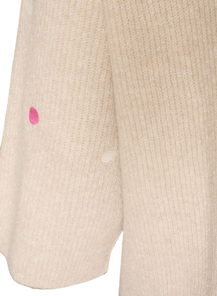 Neulottu pusero pienill&auml; brodeeratuilla kuvioilla, Beige, Packshot image number 3