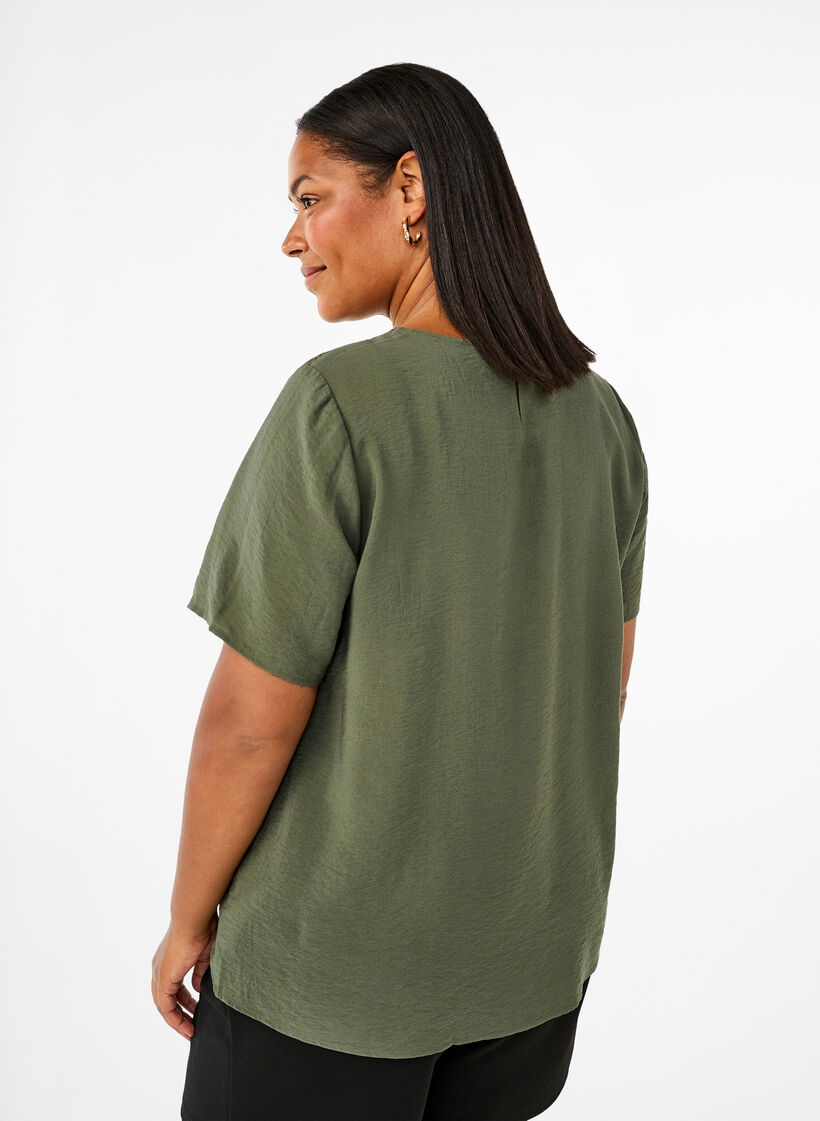 Lyhythihainen viskoosipusero pitsisomisteella, Thyme, Model image number 1