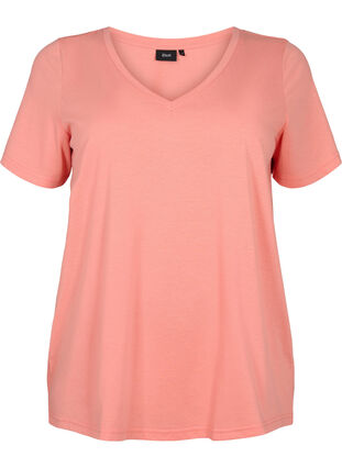 Lyhythihainen t-paita v-pääntiellä, Bright Coral, Packshot image number 0