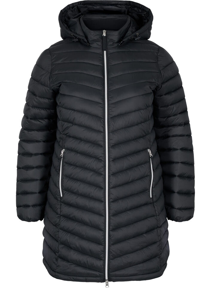 Kevyt takki, jossa on taskut ja irrotettava huppu, Musta, Packshot image number 0
