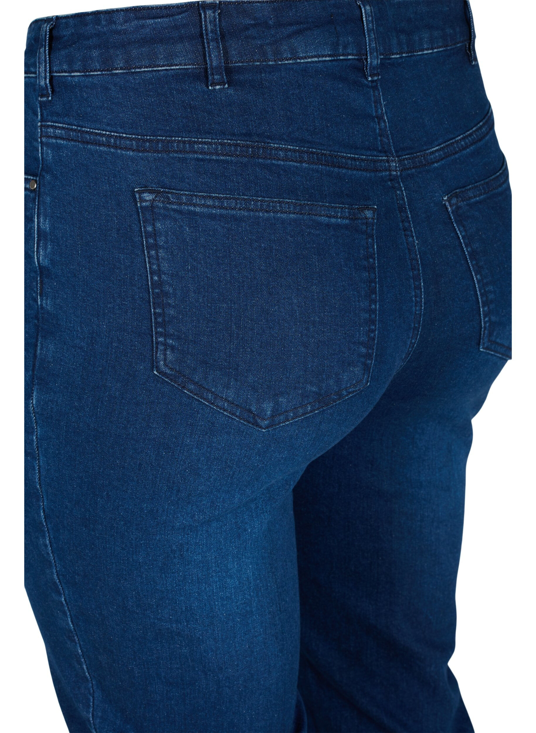 Zizzi Tyk&ouml;istuvat farkkucaprit puuvillasta, Dark blue denim, Packshot image number 3
