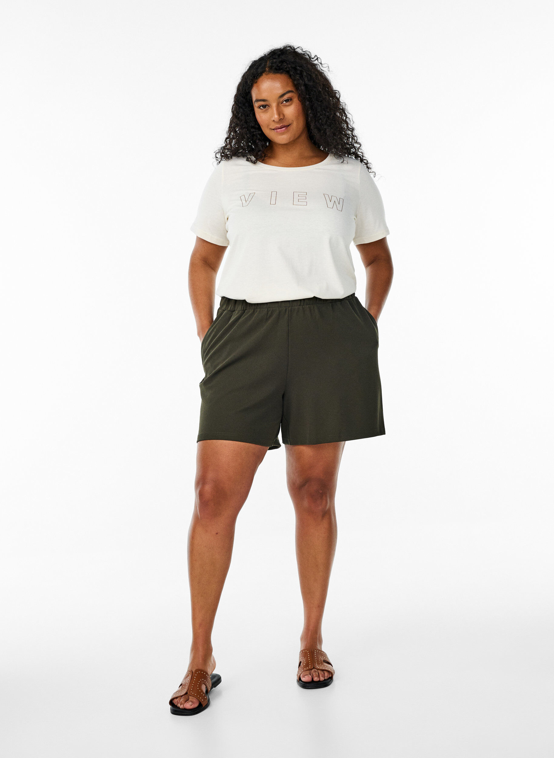 Zizzi FLASH - T-paita motiivilla, Vanilja, Model image number 1