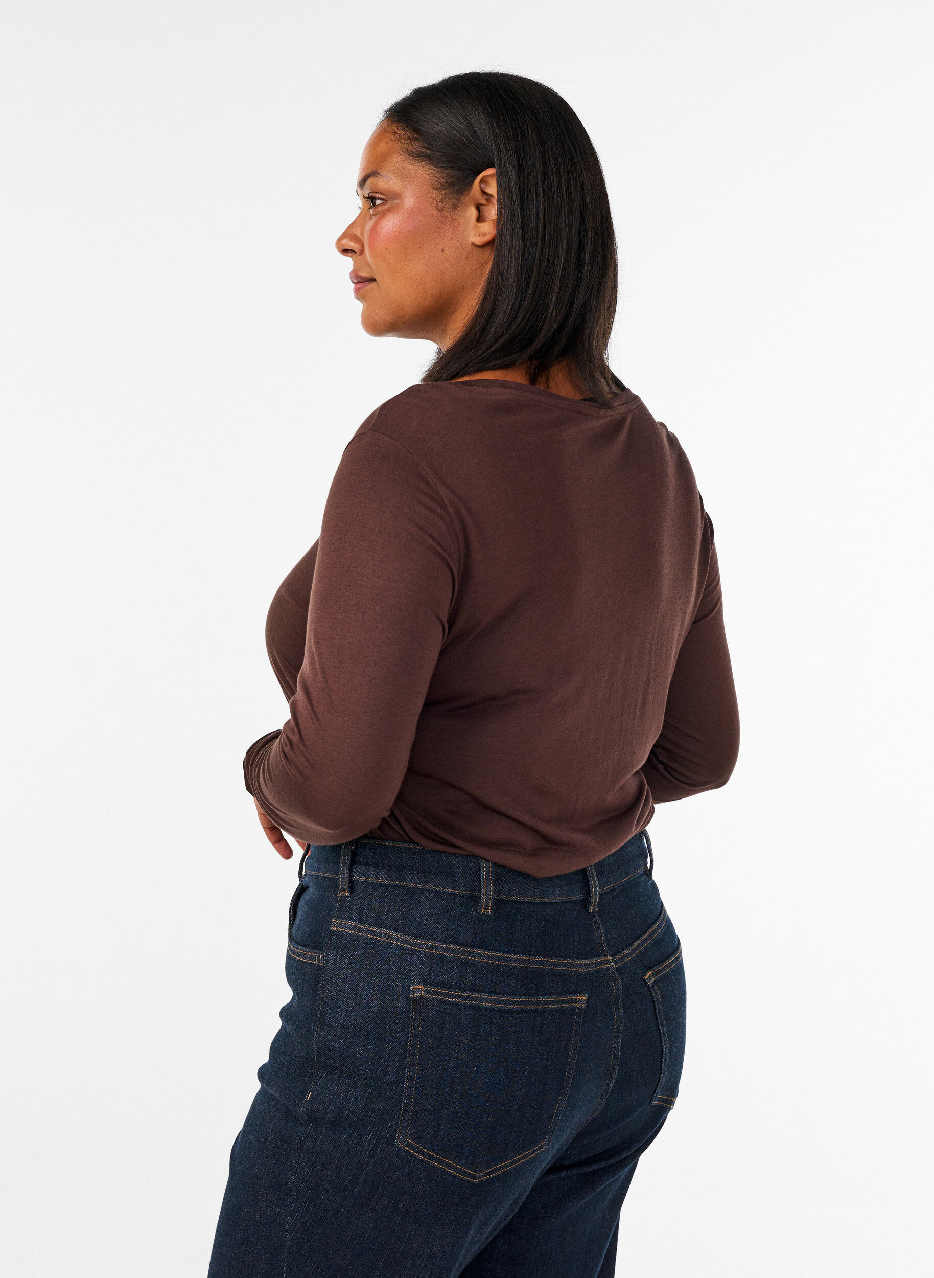 ZizziPitk&auml;hihainen pusero villasta ja viskoosista, Ruskea, Model image number 2