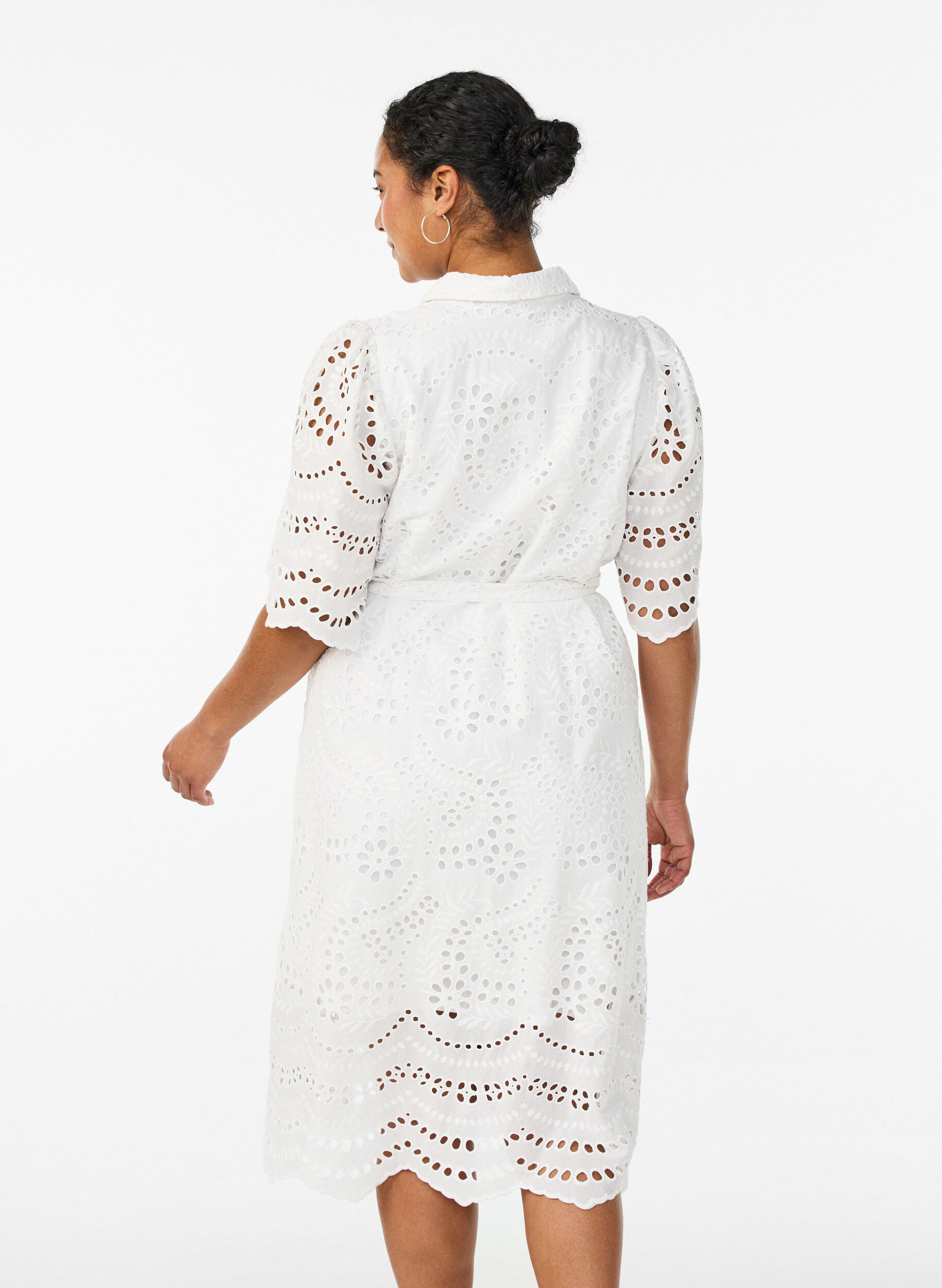 ZizziPaitamekko brodeerattua broderie anglaise -kangasta vy&ouml;ll&auml;, Valkoinen, Model image number 2