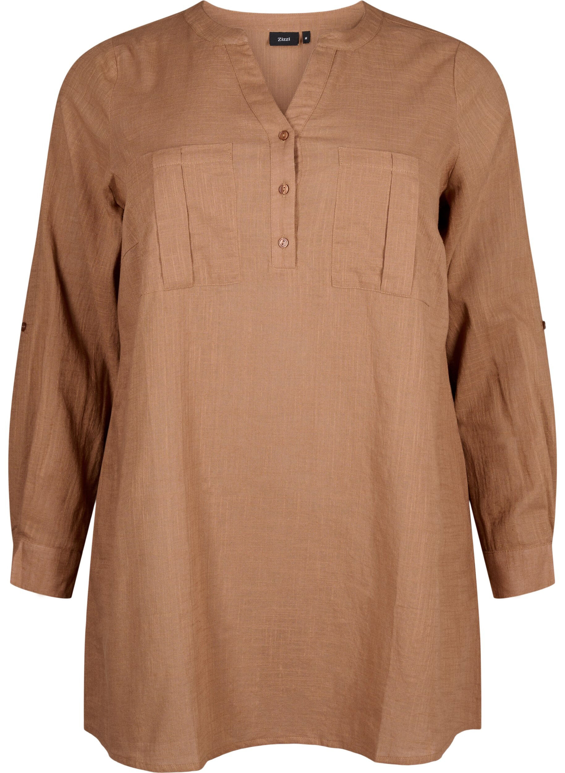 Zizzi Puuvillatunika 3/4-hihoilla, Coca Mocha, Packshot image number 0
