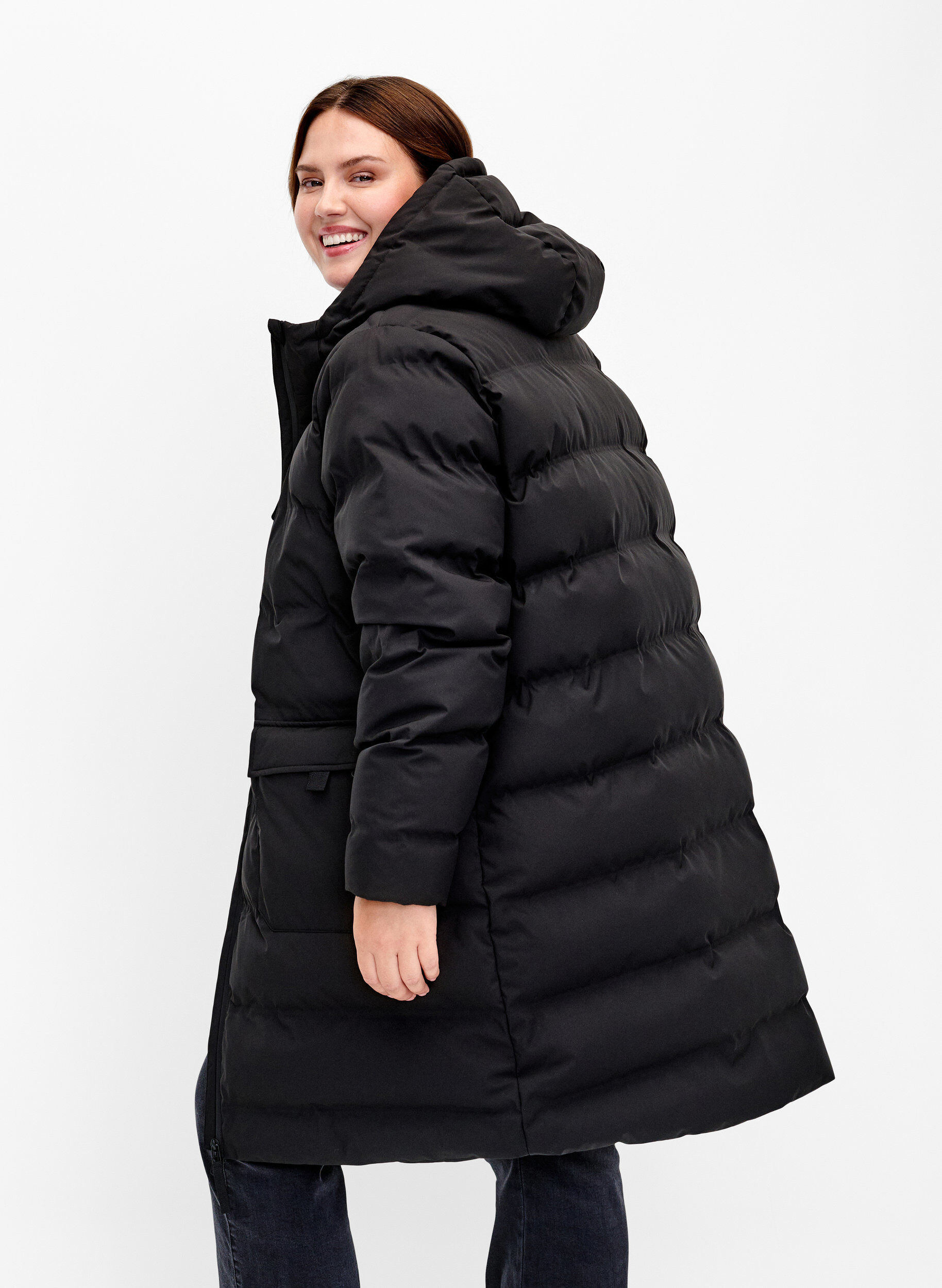 ZizziToppatakki hupulla ja taskuilla, Musta, Model image number 2