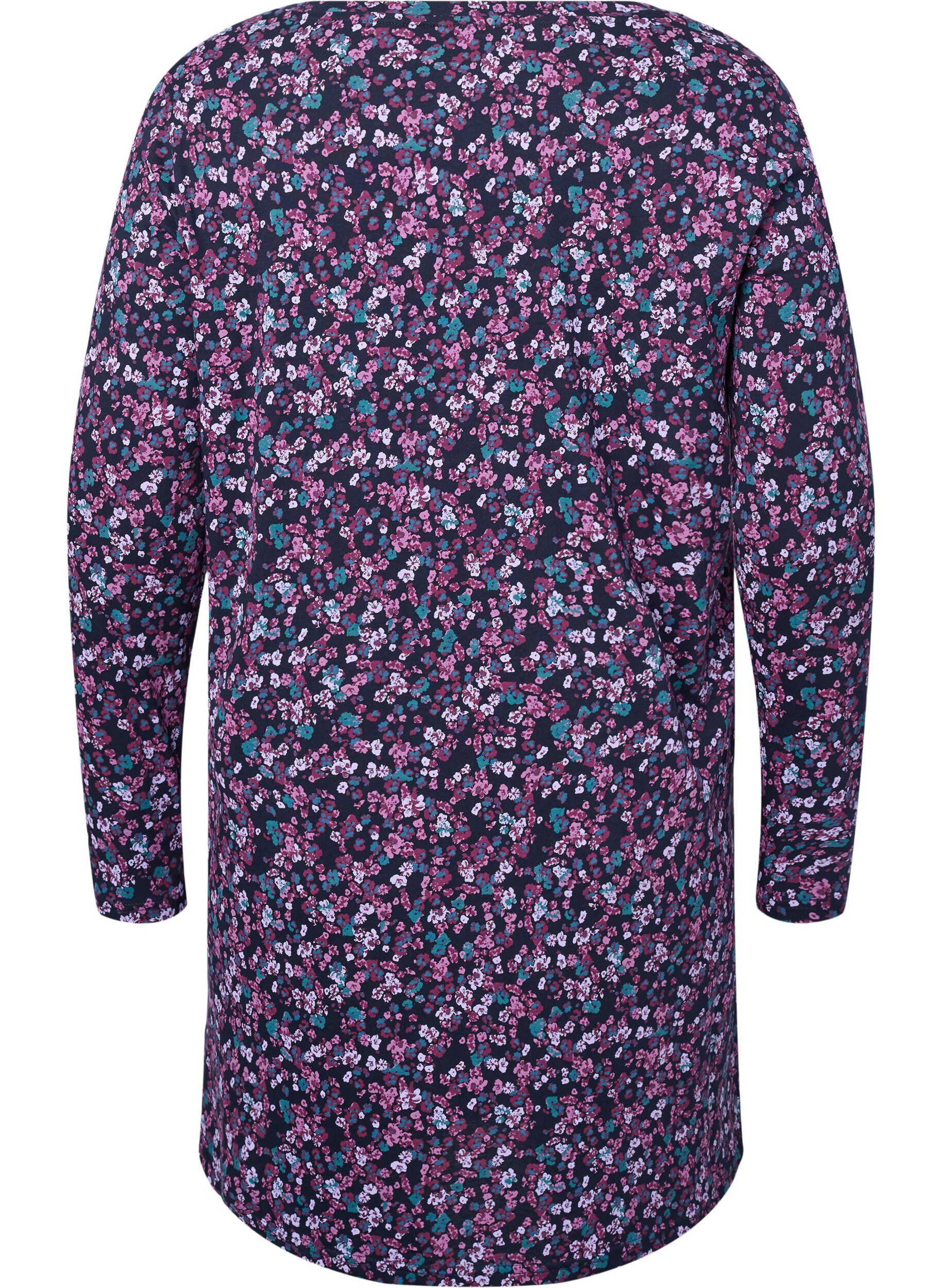 Zizzi Pitk&auml;hihainen puuvillainen y&ouml;paita, Night Sky Disty AOP, Packshot image number 1