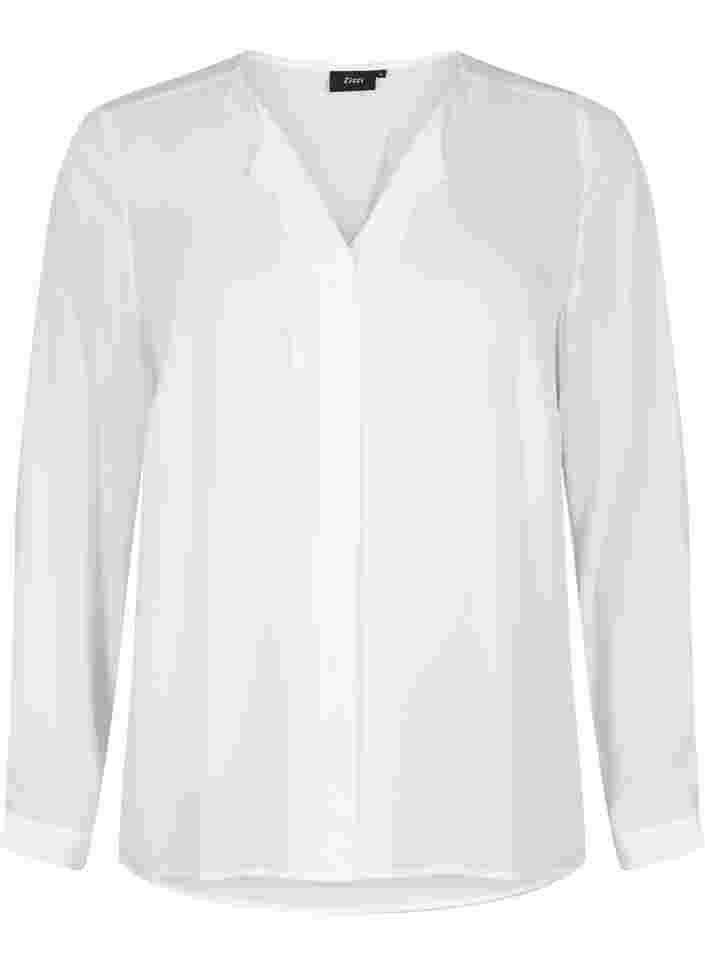Yksivärinen paita v-aukolla, Bright White, Packshot image number 0