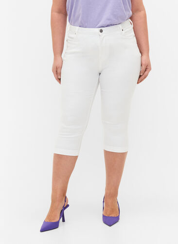 Korkeavyötäröiset Amy-farkkucaprit super slim fit, Bright White, Model image number 2