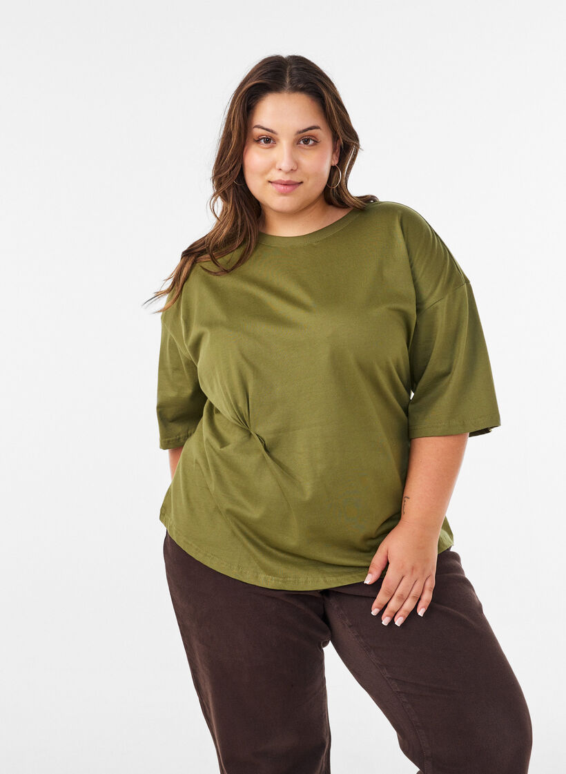 T-paita drapeeratulla yksityiskohdalla, Vihre&auml;, Model image number 0