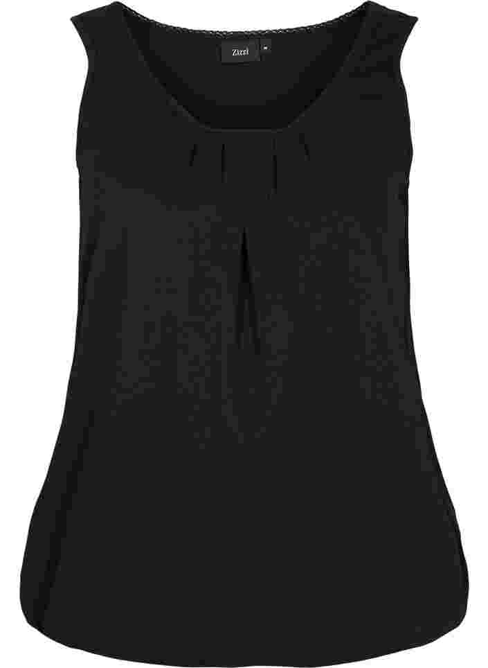 Puuvillatoppi pyöreällä pääntiellä ja pitsillä, Black, Packshot image number 0