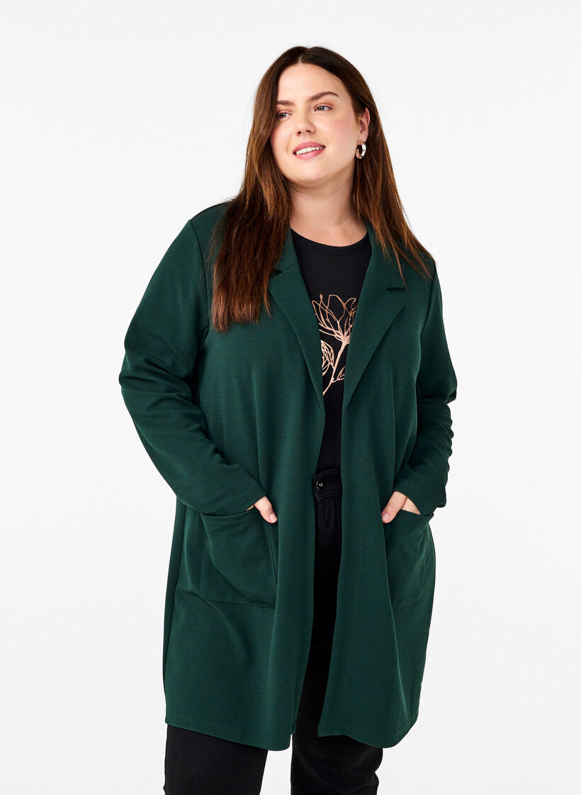 Pitk&auml; takki taskuilla, Vihre&auml;, Model image number 0