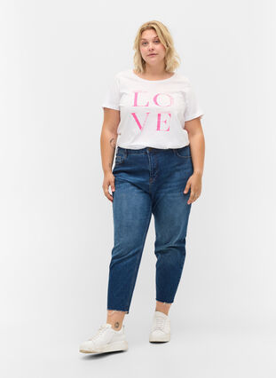 Lyhythihainen puuvillainen t-paita painatuksella, Bright White LOVE, Model image number 2