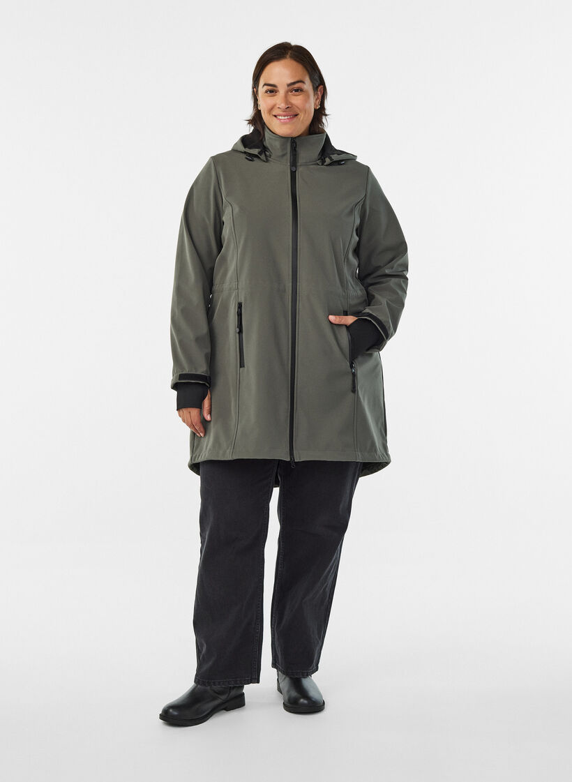 Softshell-takki irrotettavalla hupulla, Harmaa, Model image number 1