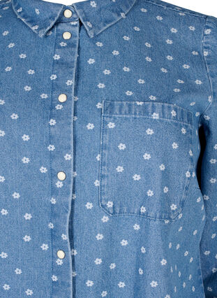 Kukallinen farkkupaita rintataskulla, Light Blue w.Flowers, Packshot image number 2
