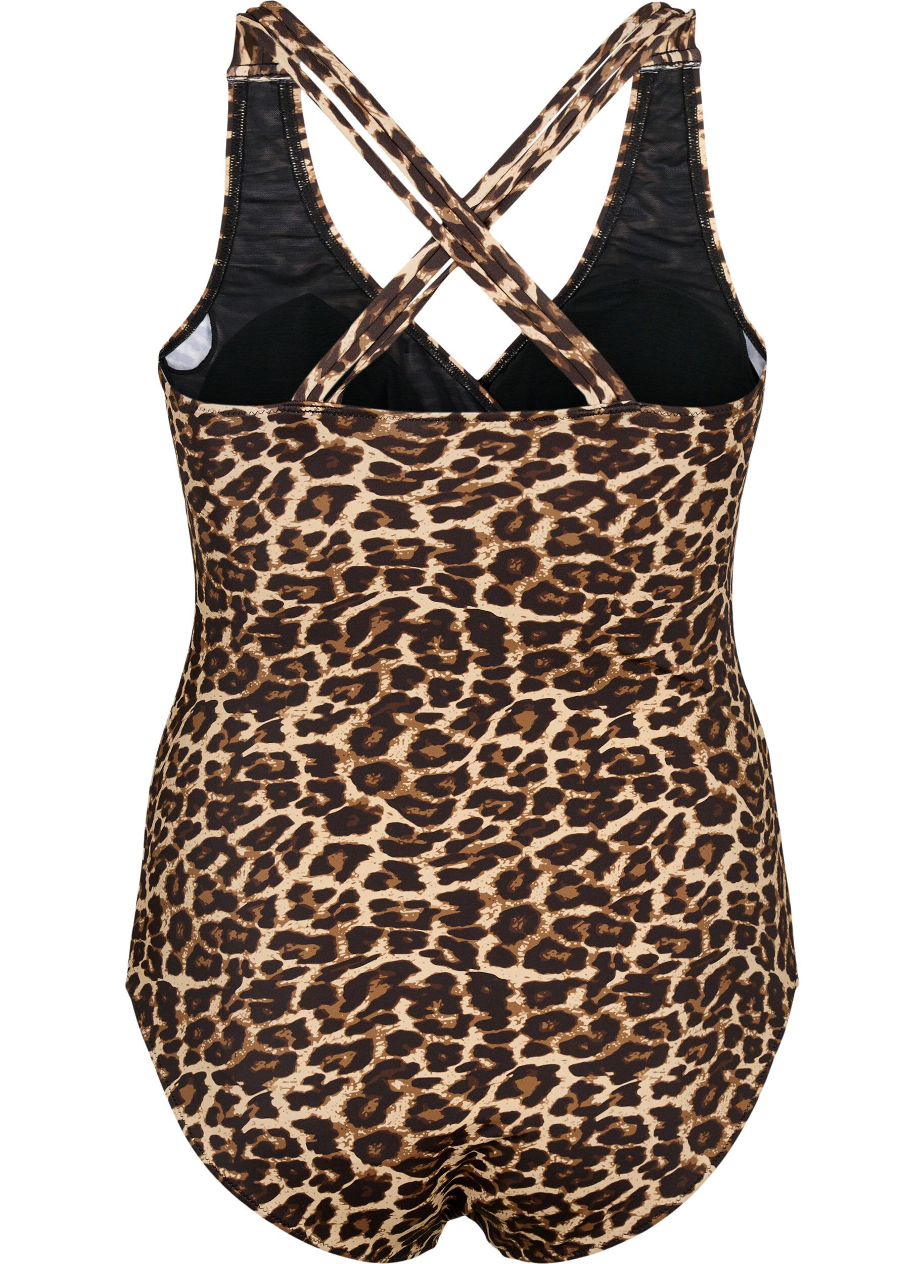 Zizzi Uimapuku ristikk&auml;isell&auml; sel&auml;ll&auml; ja irrotettavilla toppauksilla, Leopard Print, Packshot image number 1