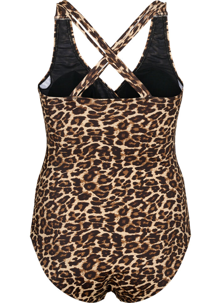 Uimapuku ristikkäisellä selällä ja irrotettavilla toppauksilla, Leopard Print, Packshot image number 1
