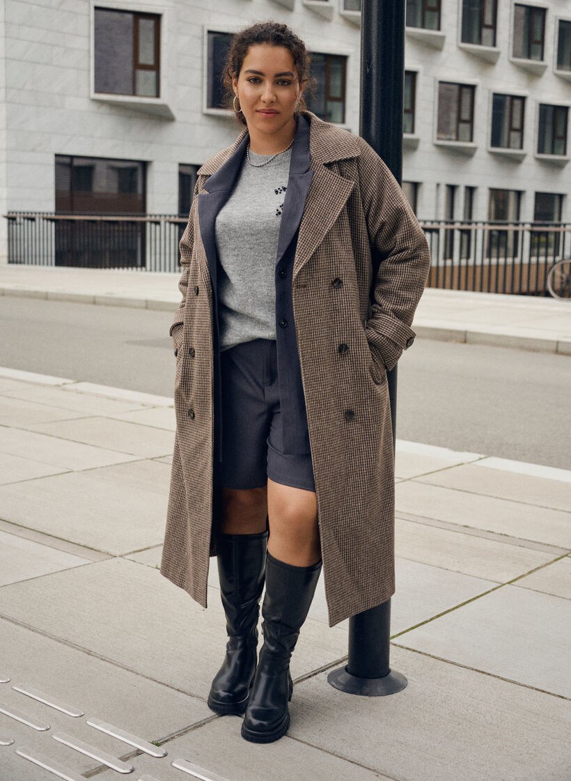 Ruudullinen takki vyöllä, Ruskea, Image