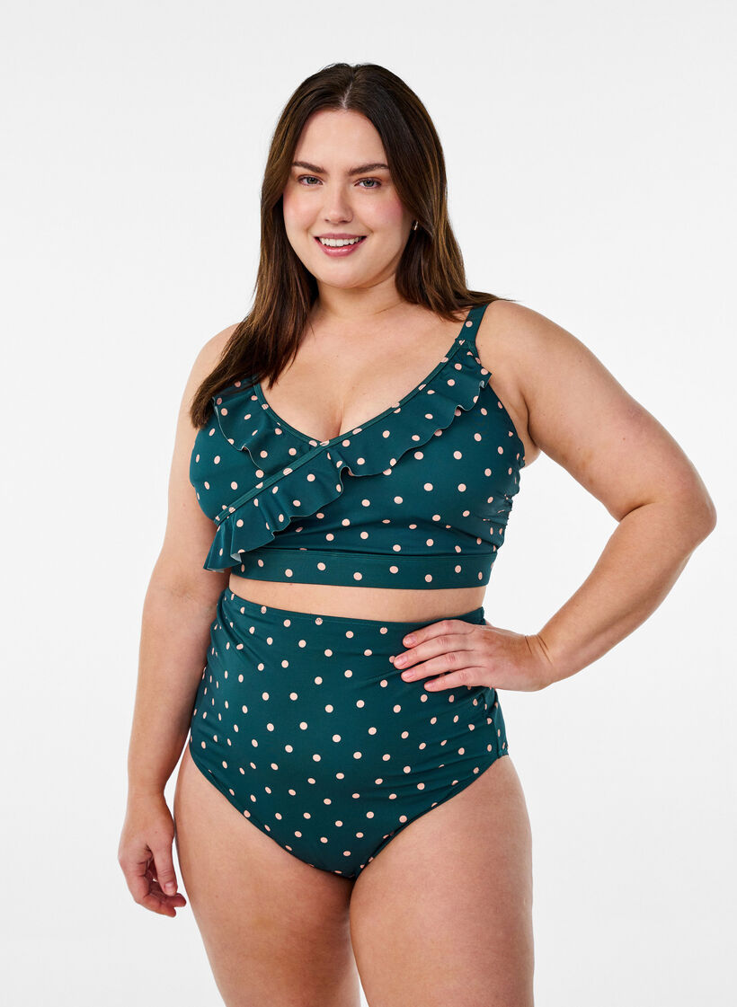 Pilkullinen bikinitoppi r&ouml;yhel&ouml;yksityiskohdilla, Vihre&auml;, Model image number 1