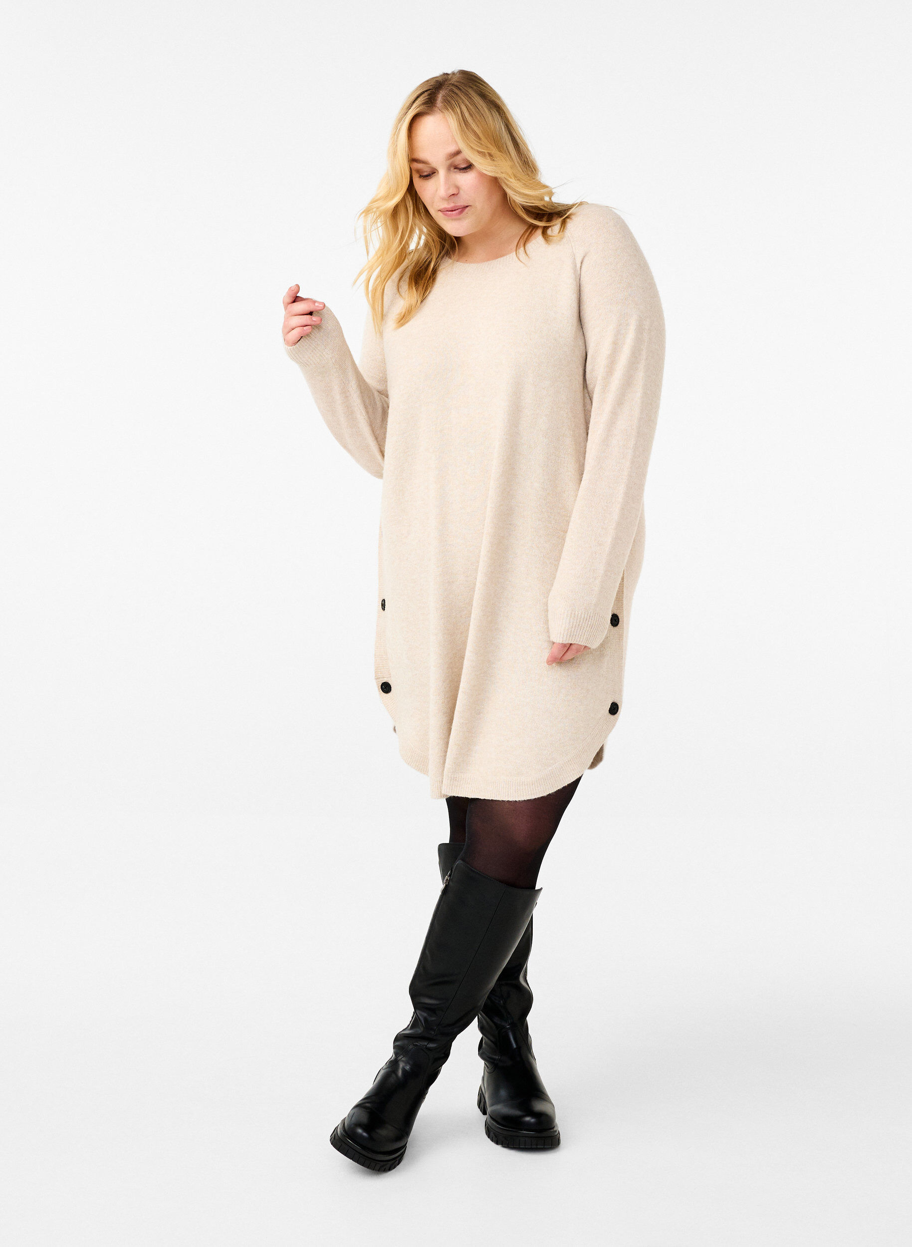 Zizzi Meleerattu neulemekko napeilla, Pumice Stone Mel., Model image number 2