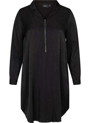 Pitkähihainen mekko kauluksella ja vetoketjulla , Black, Packshot image number 0