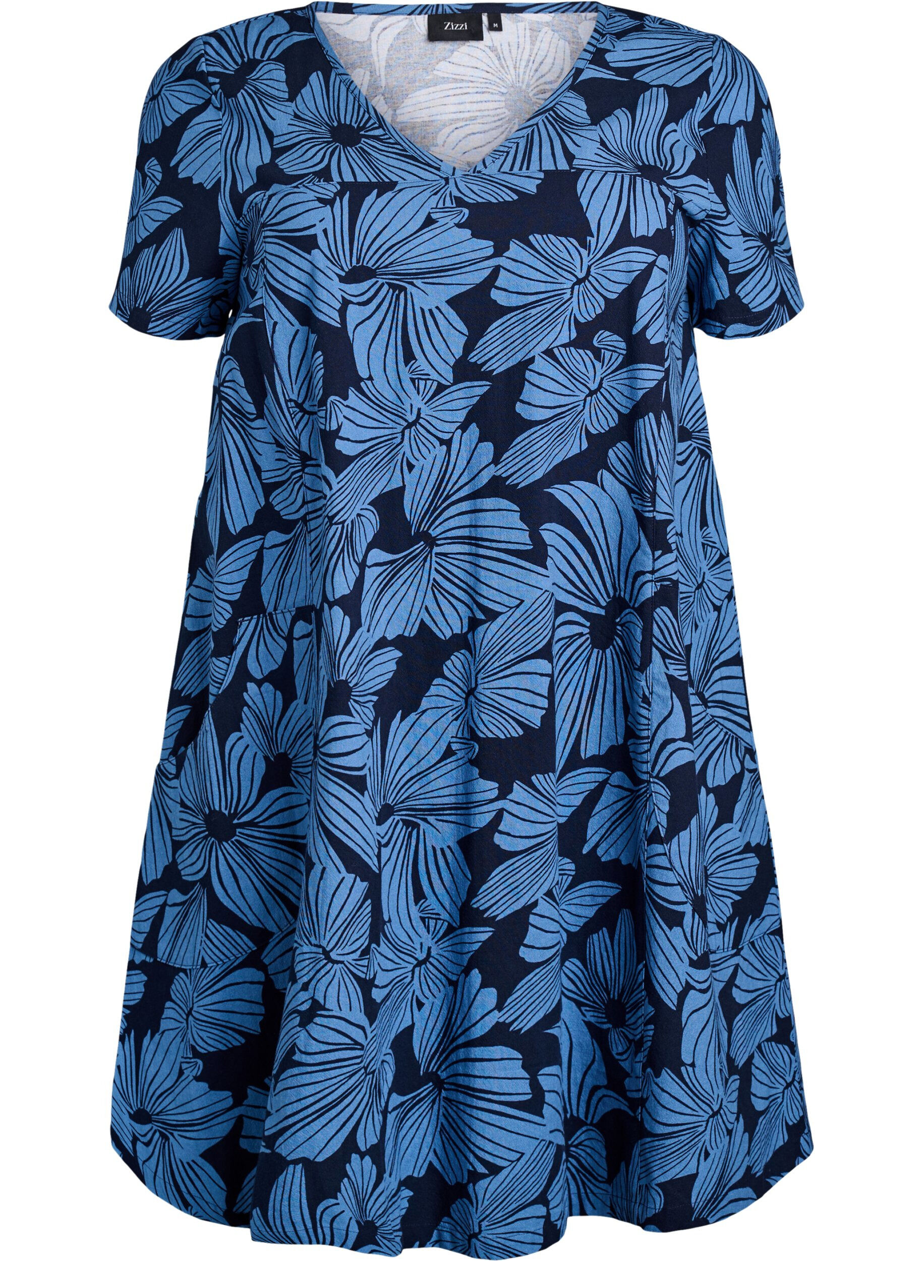 ZizziLyhyt a-linjainen mekko kukkakuviolla, Sininen, Packshot image number 0