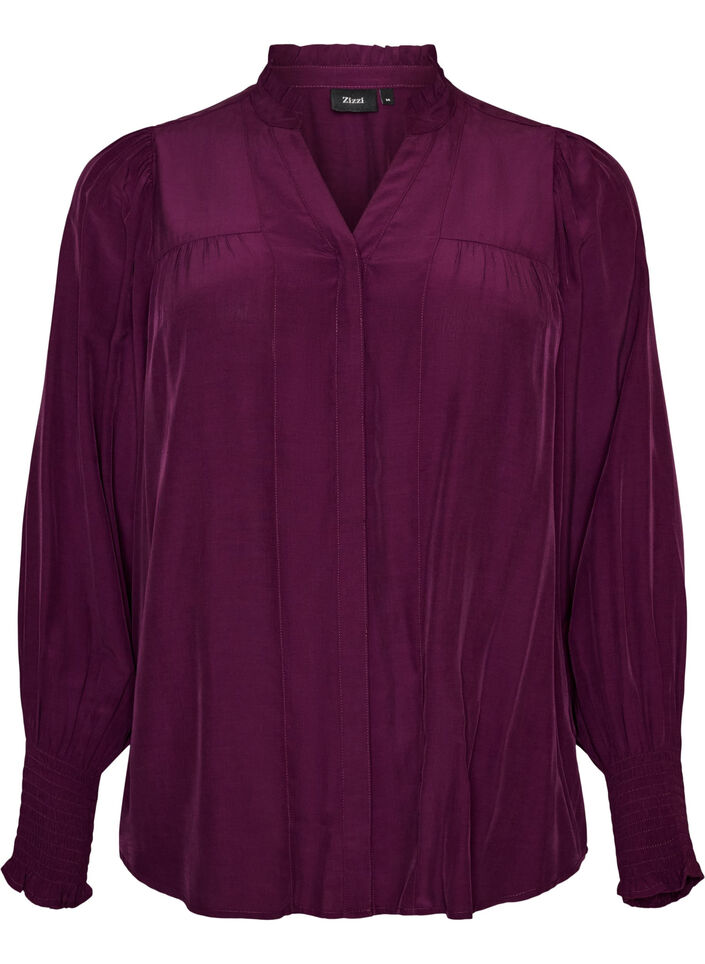 Pusero r&ouml;yhel&ouml;kauluksella ja rypytyksell&auml;, Violetti, Packshot image number 0