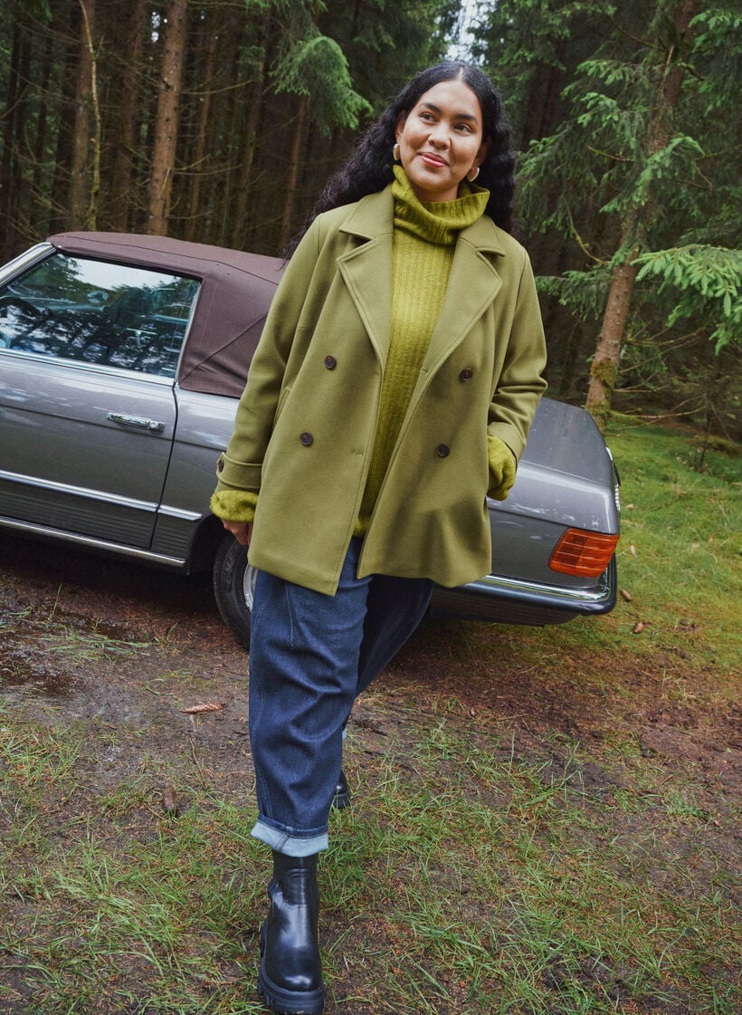 Lyhyt takki kaksoisnapituksella, Vihre&auml;, Image image number 0