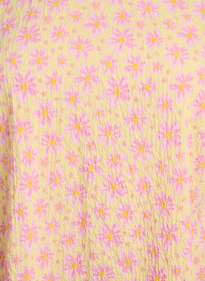 Lyhyt mekko, jossa on ryppyinen pinta ja lyhyet hihat, Keltainen, Packshot image number 2
