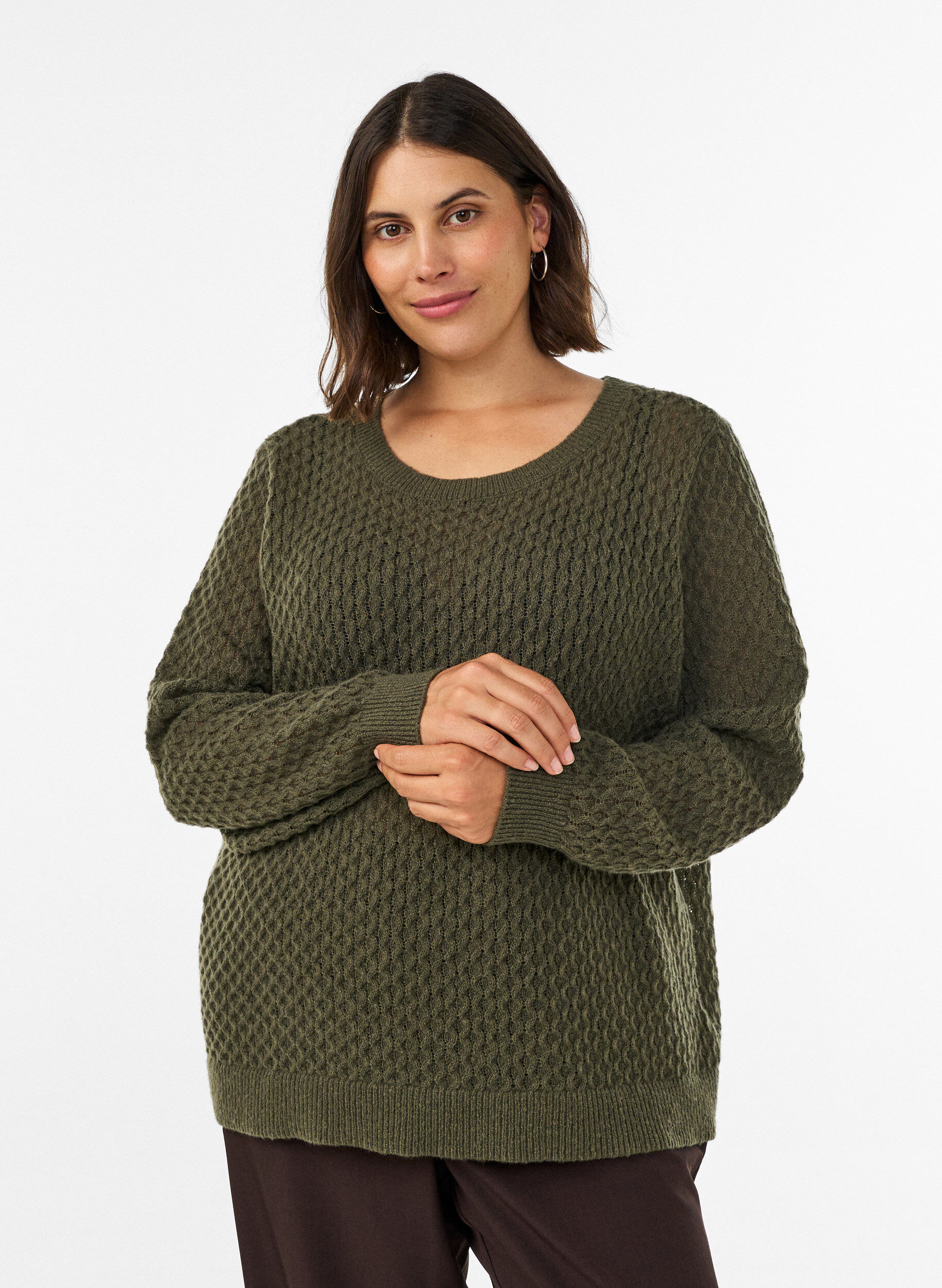 ZizziNeulepusero strukturoidulla reik&auml;neulekuviolla, Vihre&auml;, Model image number 0