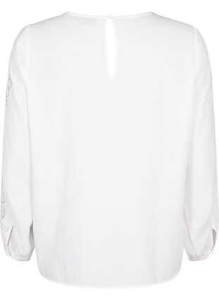 Pitkähihainen pusero virkatuilla yksityiskohdilla, Bright White, Packshot image number 1