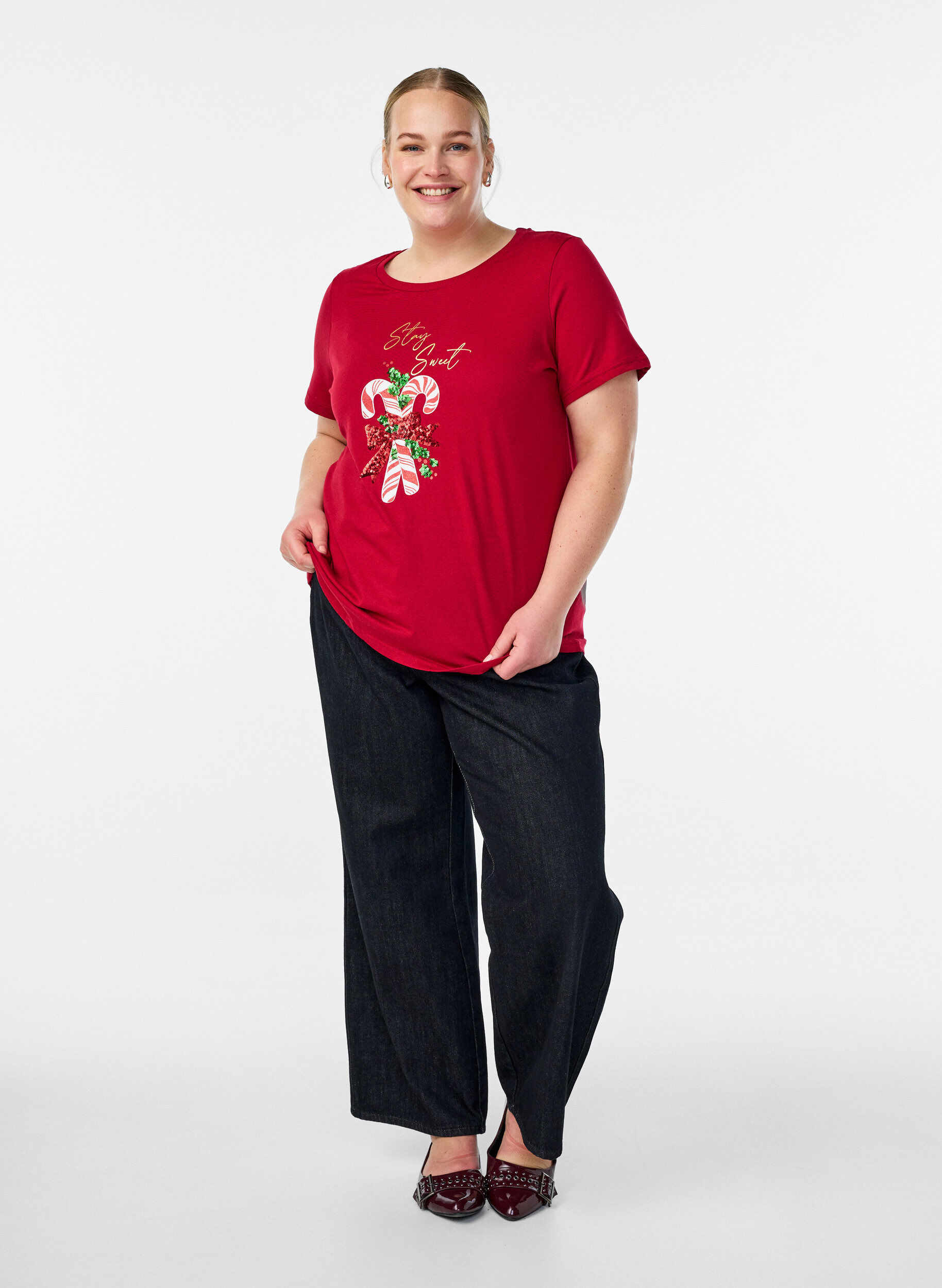 Zizzi Joulupaita luomupuuvillasta, Punainen, Model image number 1