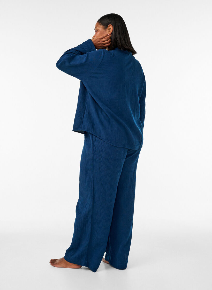 Rento istuvuus puuvillaista musliinia olevat pyjamahousut, Sininen, Model image number 1