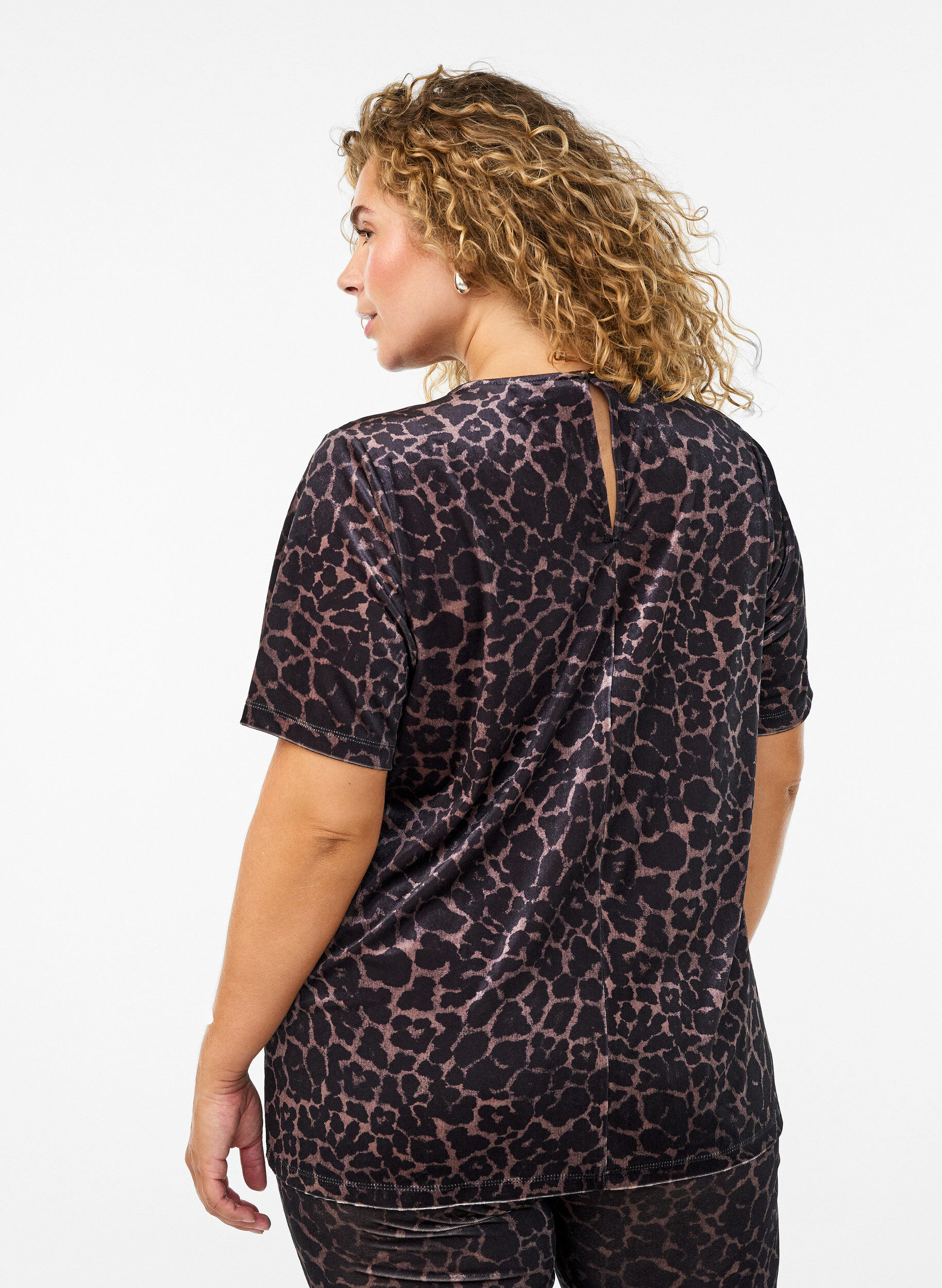 Zizzi Lyhythihainen velourpaita, Ruskea, Model image number 2