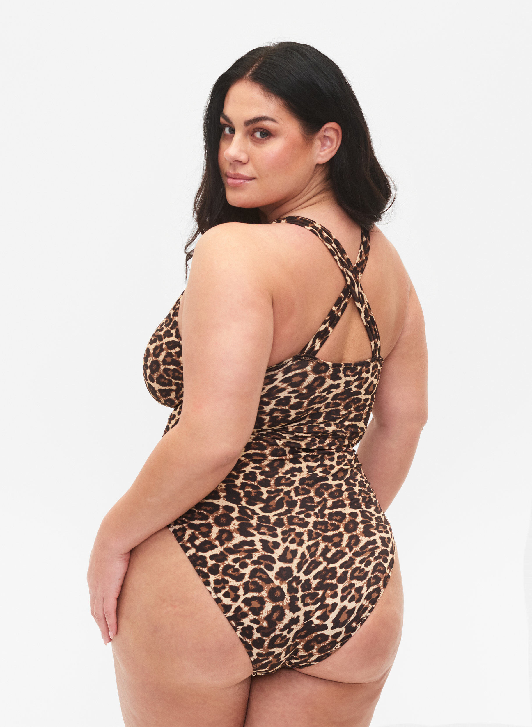 Zizzi Uimapuku ristikk&auml;isell&auml; sel&auml;ll&auml; ja irrotettavilla toppauksilla, Leopard Print, Model image number 1