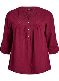 Paita puuvillamusliinissa, jossa broderie anglaise -kirjailu, Tumma Bordeaux