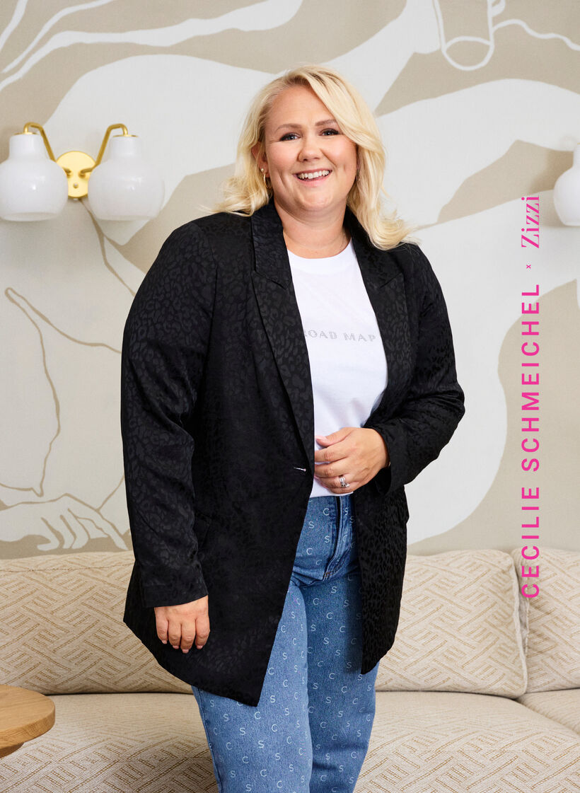 Viskoosinen jacquard-bleiseri sävy sävyyn, Black, Image image number 0