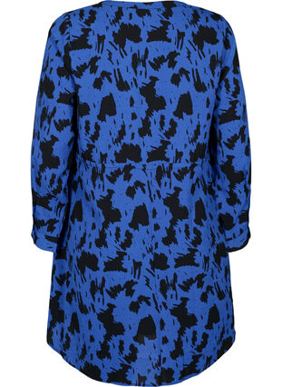 Kuvioitu mekko, jossa on kiristysnauha vyötäröllä, Black Blue AOP, Packshot image number 1