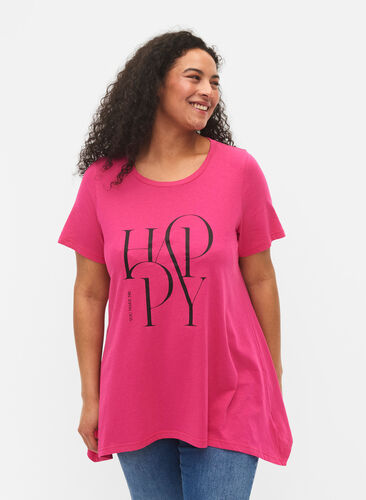 Puuvillainen t-paita tekstipainatuksella, Beetroot Purple HAP, Model image number 0