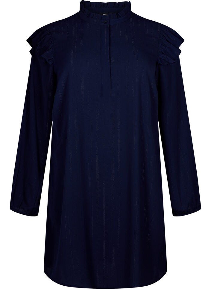 Lyhyt mekko r&ouml;yhel&ouml;ill&auml; ja kimalteella, Sininen, Packshot image number 0