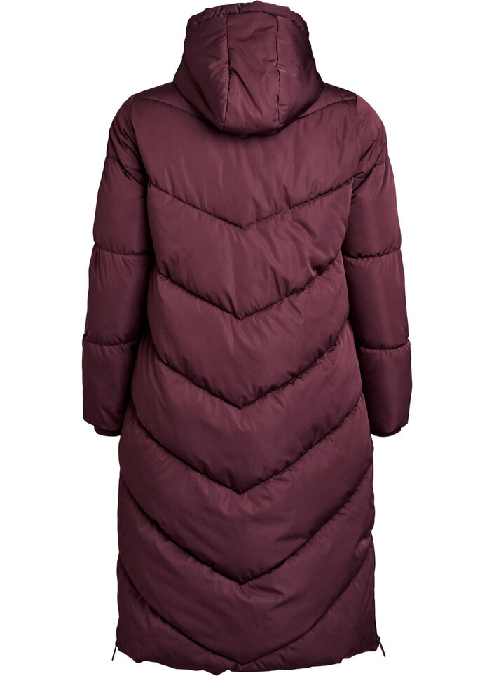 Pitk&auml; toppatakki, jossa huppu ja taskut, Tumma Bordeaux, Packshot image number 1