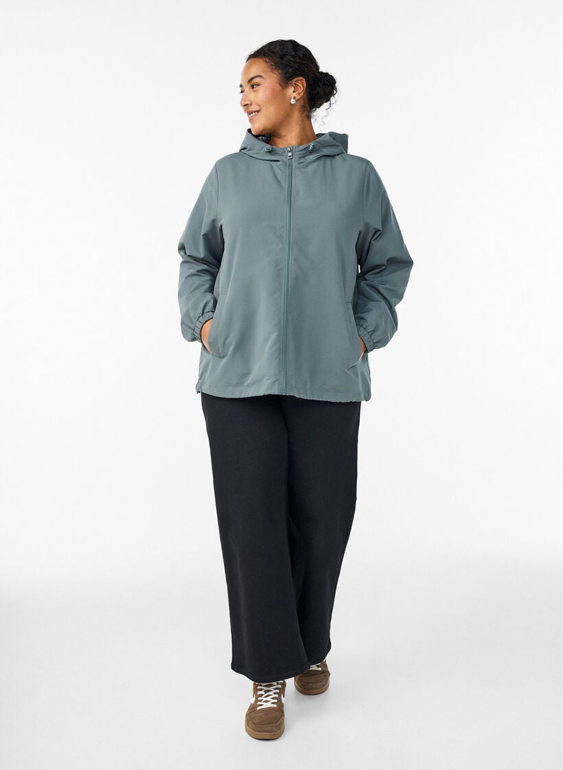 Kevyt takki hupulla ja vetoketjulla, Vihre&auml;, Model image number 1