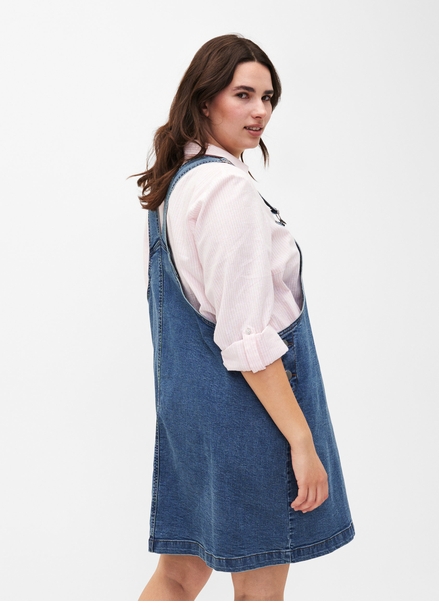 Zizzi Puuvilla-pellavasekoitteinen paitapusero, jossa on napitus, Rosebloom White, Model image number 1