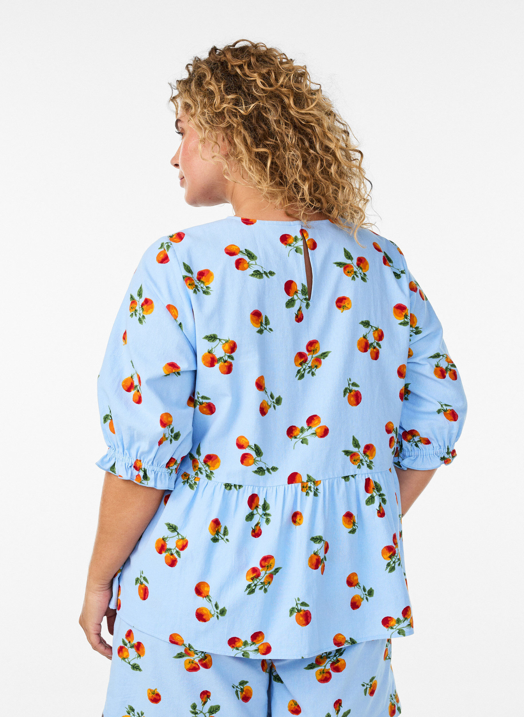ZizziPuuvillapusero tomaattiprintill&auml; ja peplum-helmalla, Sininen, Model image number 2