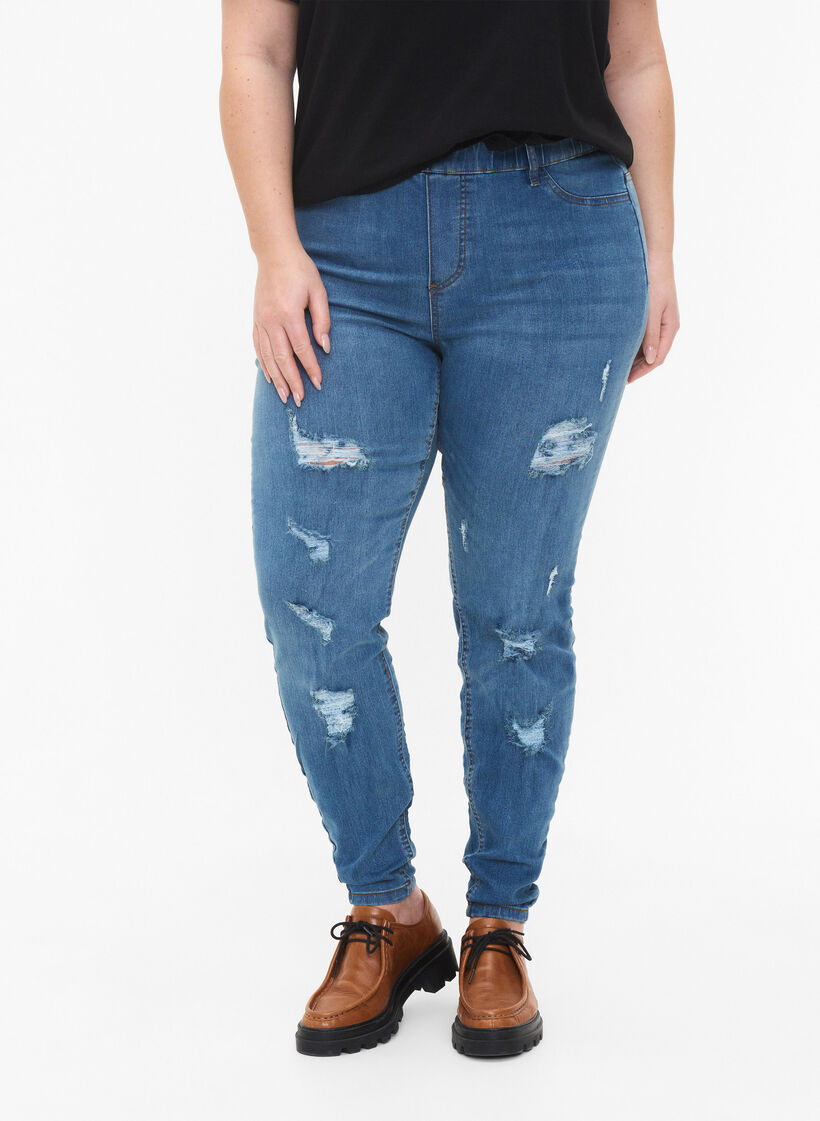 Jeggingsit kulutetuilla yksityiskohdilla, Blue denim, Model image number 2