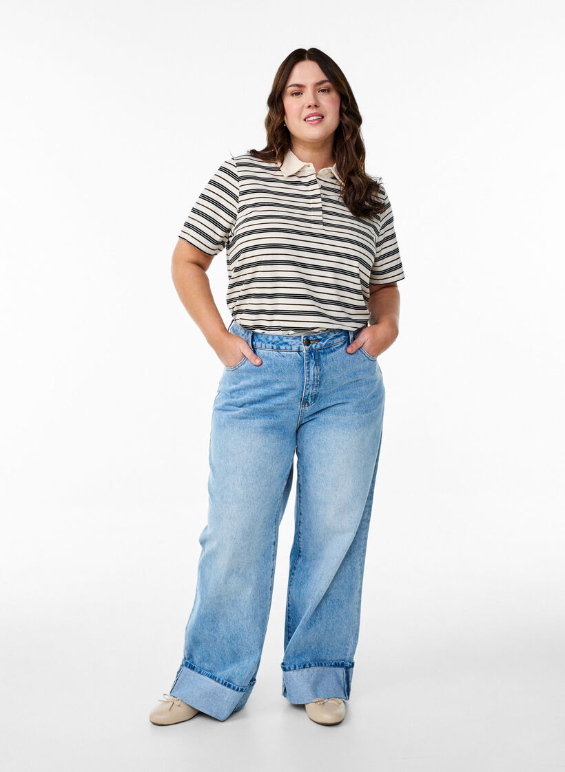 Raidallinen pikeepaita lyhyillä hihoilla, Valkoinen, Model image number 1