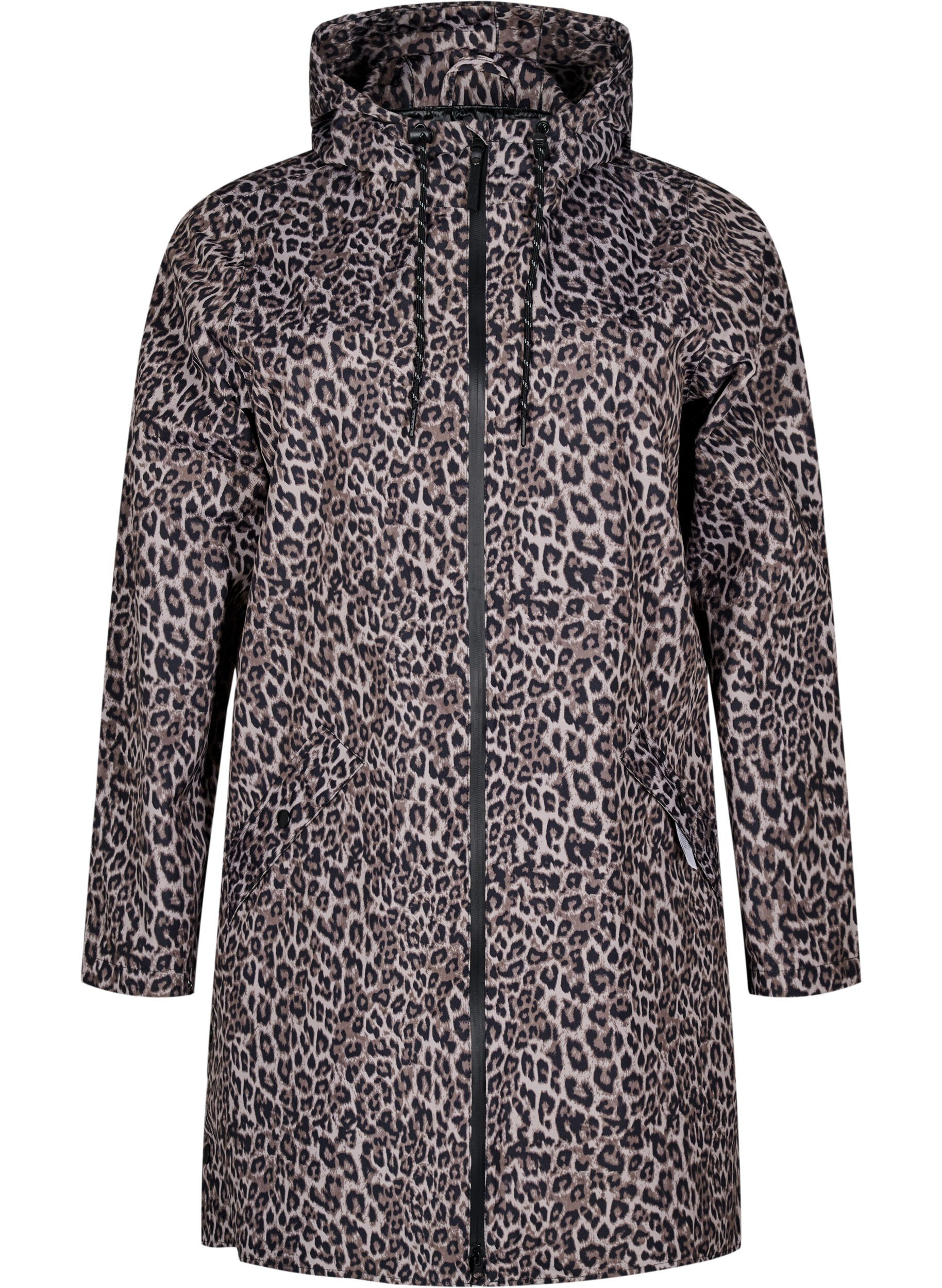 Zizzi Sadetakki, jossa on taskut ja huppu, Ruskea, Packshot image number 0